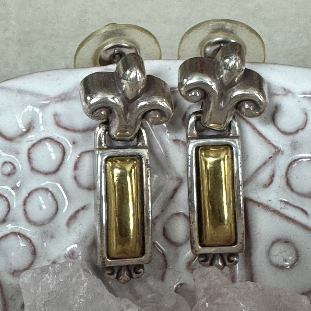 Brighton Fleur De Lis Two Tone Drop Earrings Silver Gold